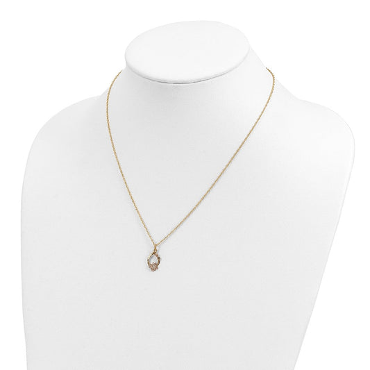 10K Tri-Color Gold Swallowtail Black Hills Butterfly & Leaves on Oval -filled Chain Necklace