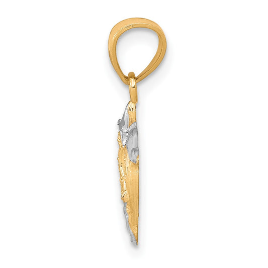 and Rhodium Small Two Dolphins Charm - WBC