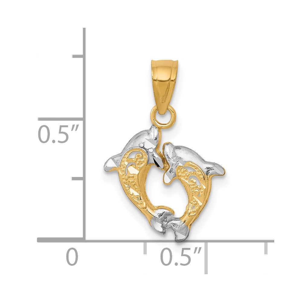and Rhodium Small Two Dolphins Charm - WBC