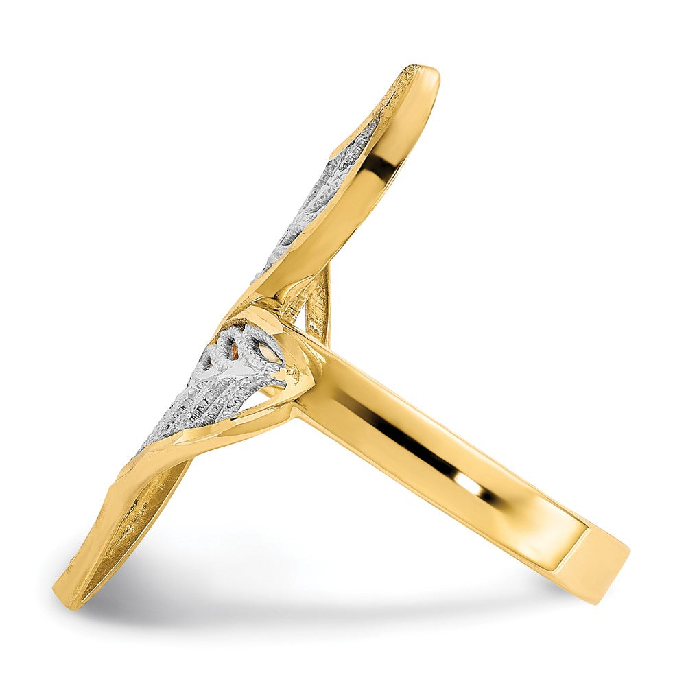 Aspen 10K Solid Gold Diamond-Cut Filigree Leaves Bypass Ring, Rhodium-Plated