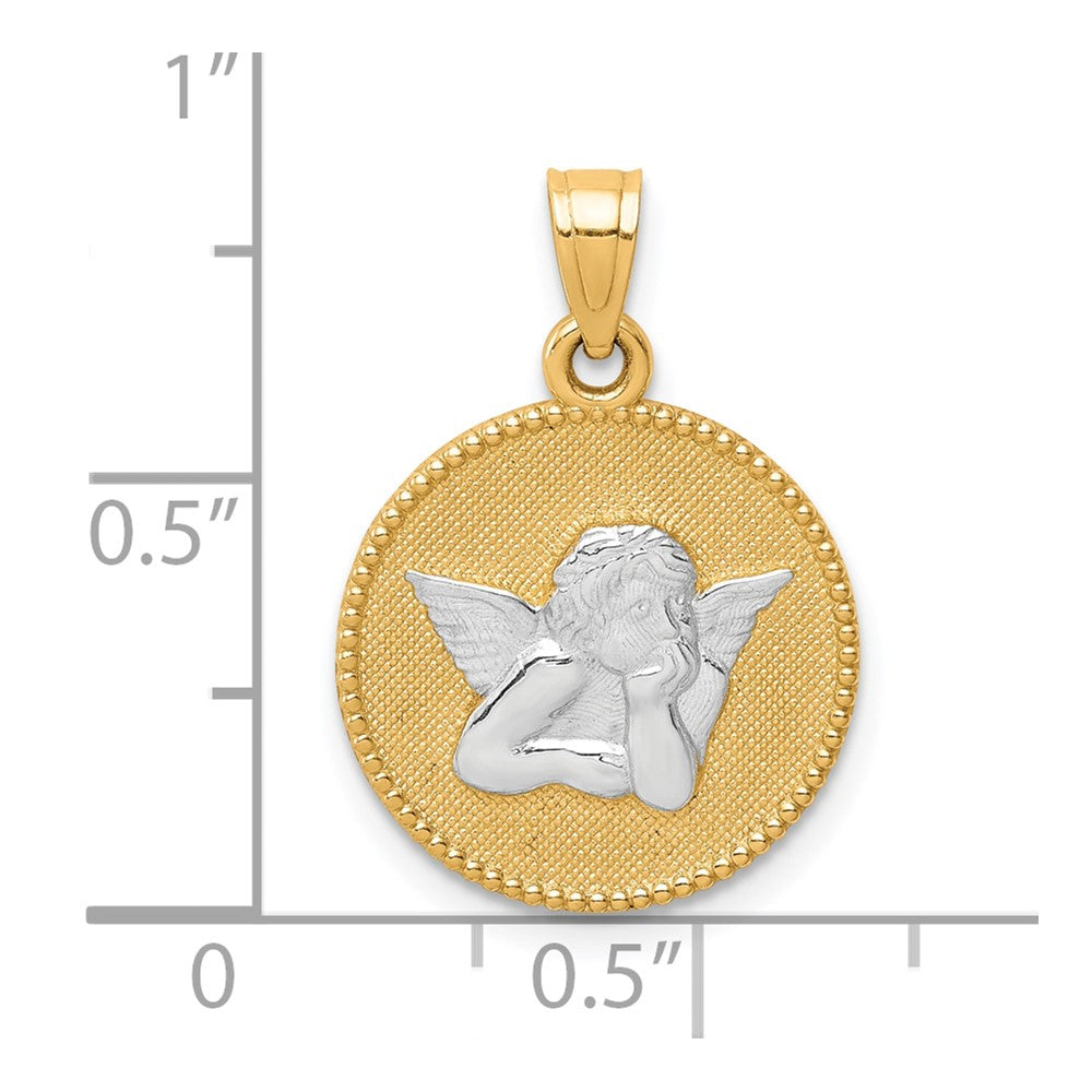 and Rhodium Polished and Textured Round Angel Pendant - WBC