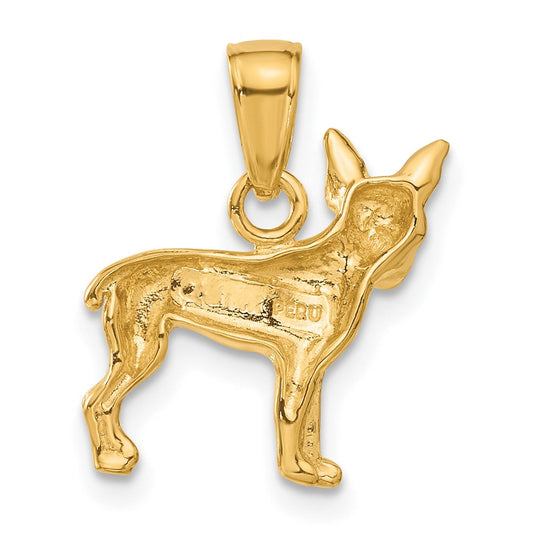 10K Gold Chihuahua Dog Pendant, 15mm