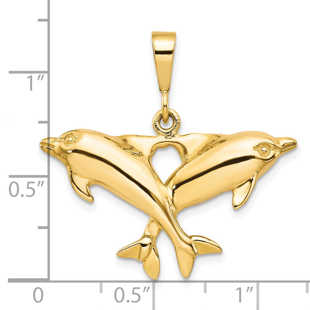 Solid Polished Twin Dolphins Charm - WBC