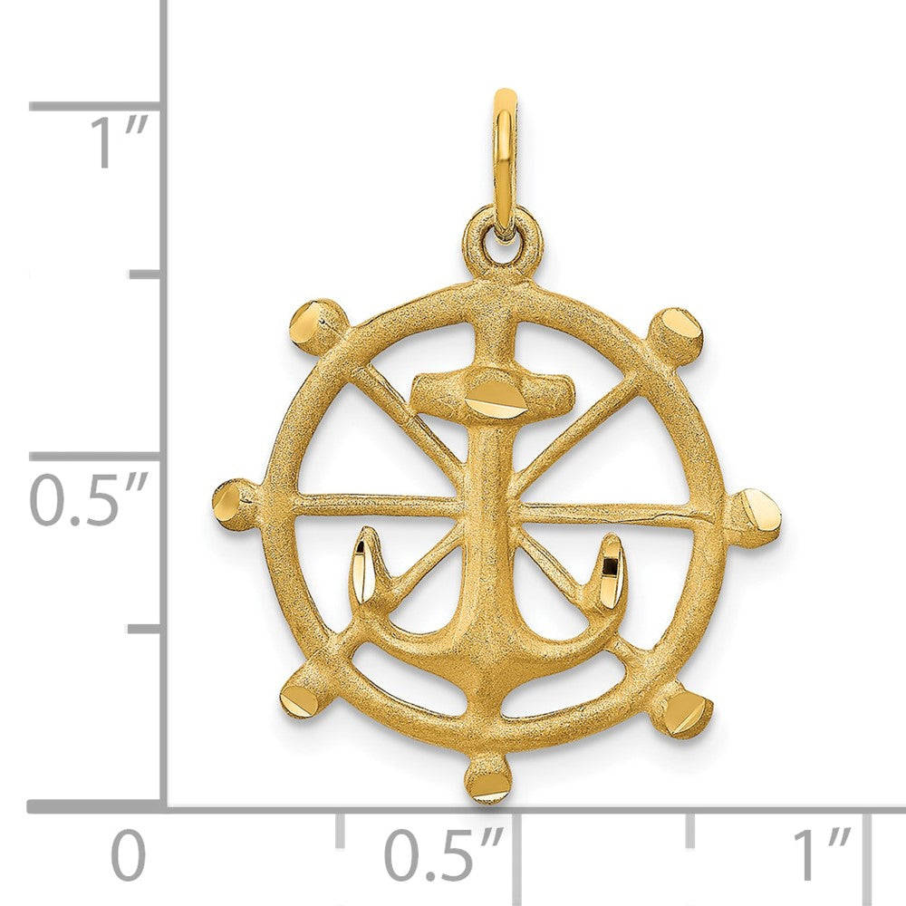 Satin Diamond-cut Anchor in Ships Wheel Charm - WBC