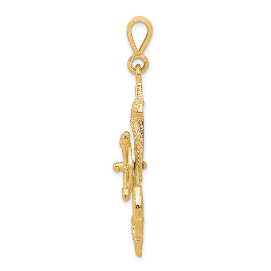 Large Moveable Ships Wheel on Anchor Pendant - WBC