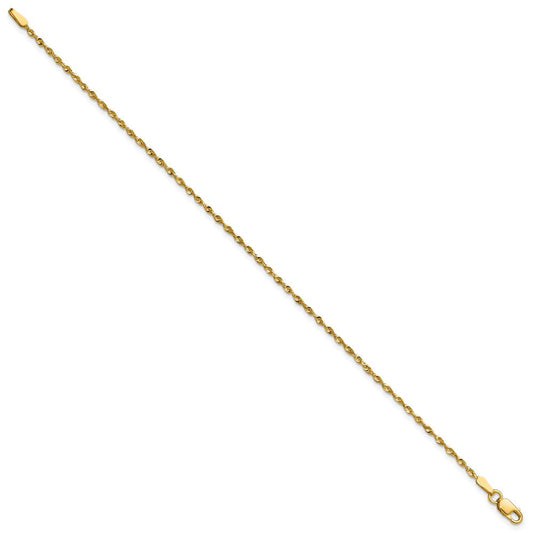 10K Solid Gold Ultra Diamond-Cut Lightweight Rope Chain Anklet, 1.5mm