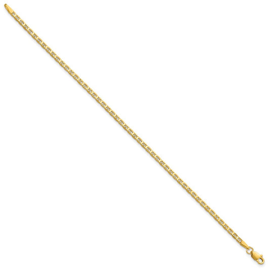 10K Solid Gold Concave Anchor Chain, 2.4mm, Lobster Clasp