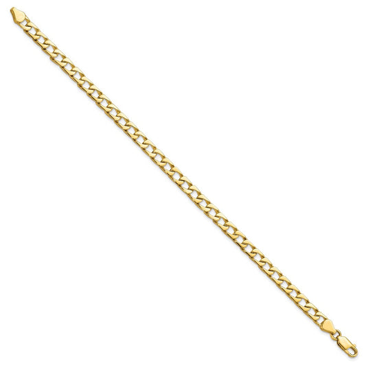 10K Solid Gold Fancy Polished Curb Link Bracelet, 5mm, Lobster Clasp