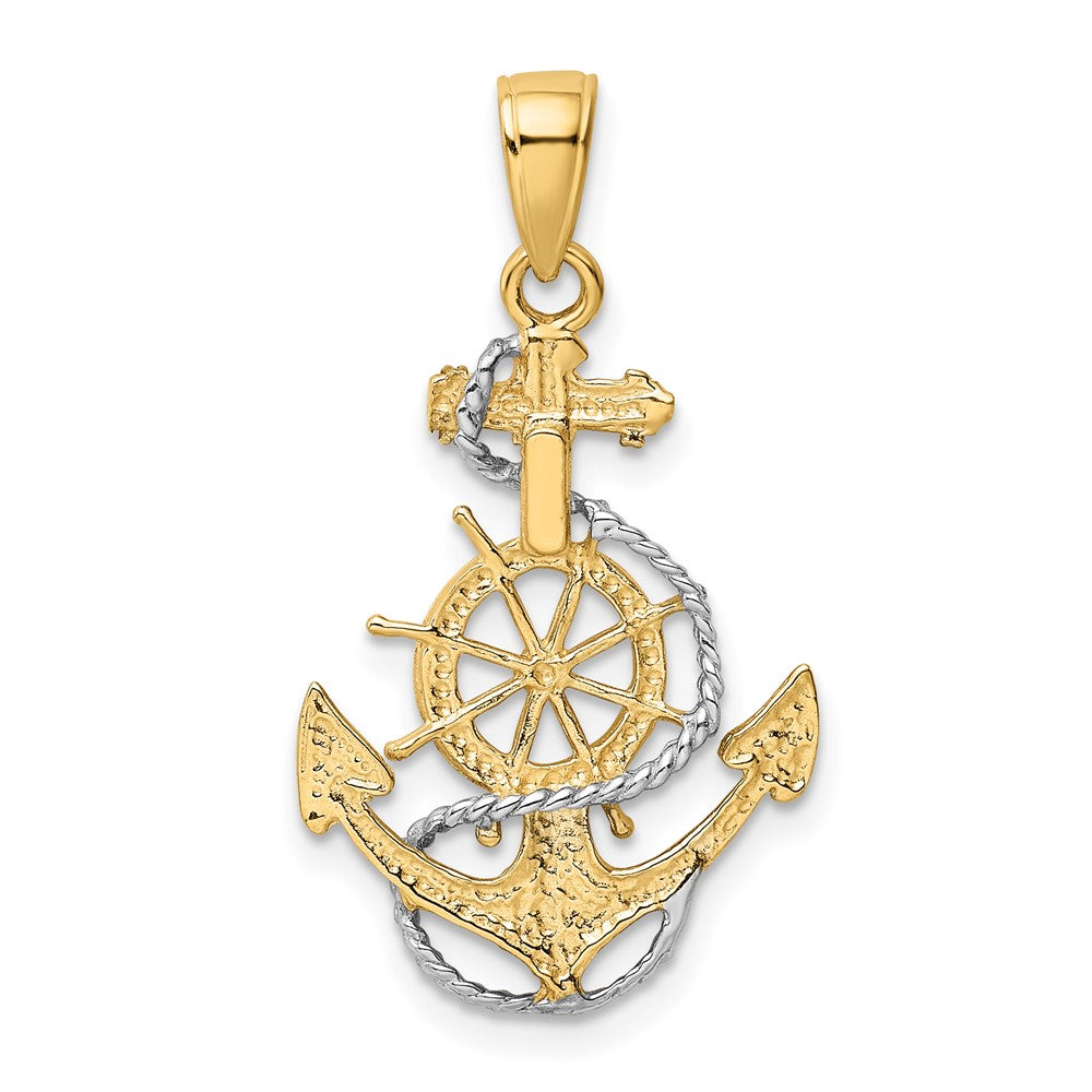 and Rhodium Anchor with Ships Wheel and Rope Pendant - WBC