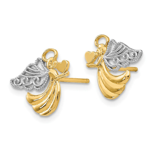 and Rhodium Angel with Heart Post Earrings - WBC