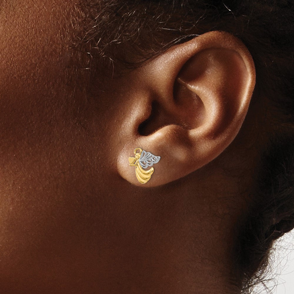 and Rhodium Angel with Heart Post Earrings - WBC