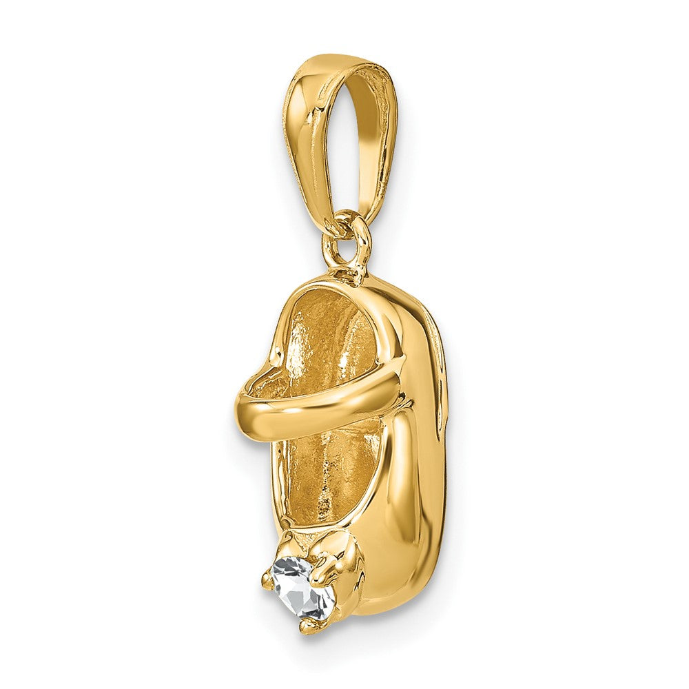3-D April/Clear Synthetic Stone Engraveable Baby Shoe Charm - WBC