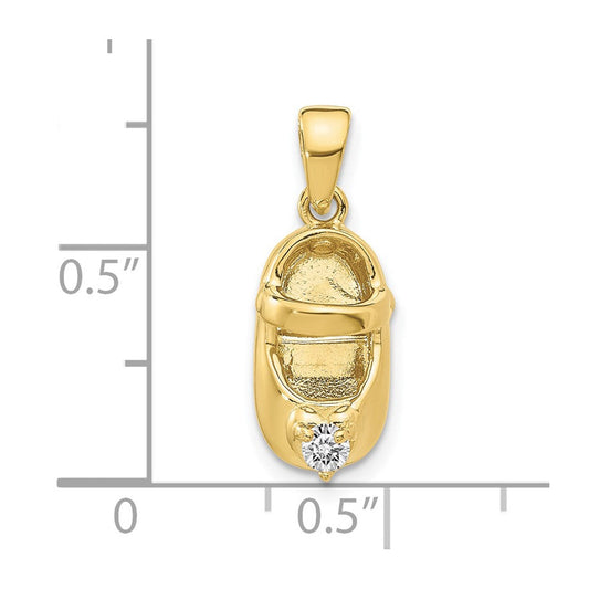 10K Gold 3-D April/Clear Synthetic Stone Engravable Baby Shoe Charm, 7mm