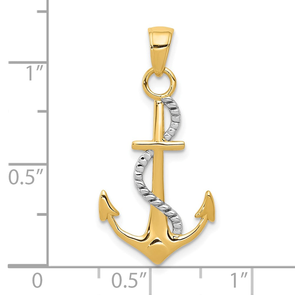 and Rhodium Polished Anchor with Rope Pendant - WBC