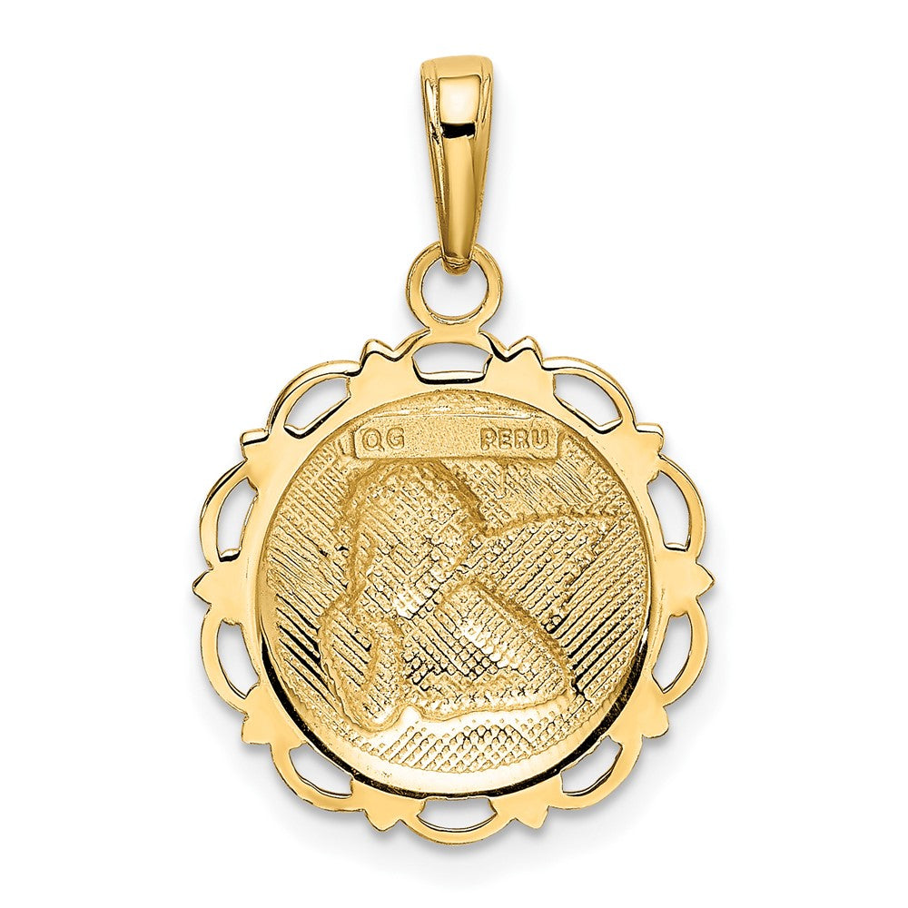 Polished Angel/Cherub on Round Scalloped Frame Pendant - WBC