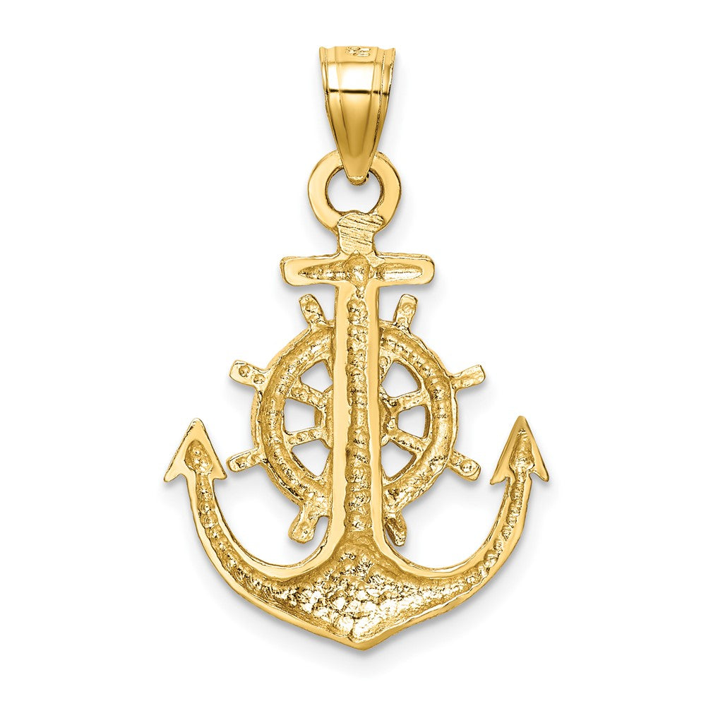 Satin Diamond-cut Anchor with Ships Wheel Pendant - WBC