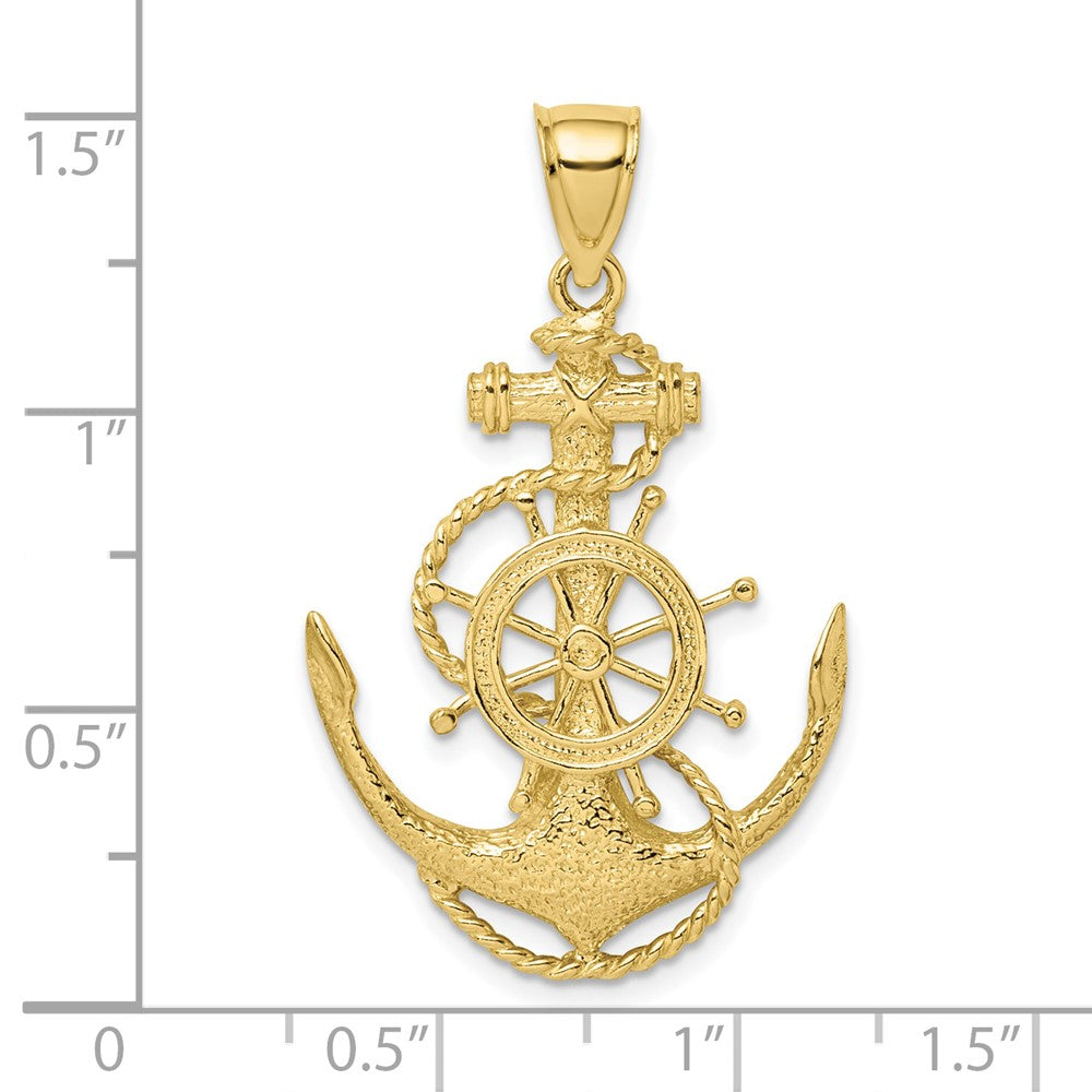 Large 2-D Anchor with Ships Wheel and Rope Charm - WBC