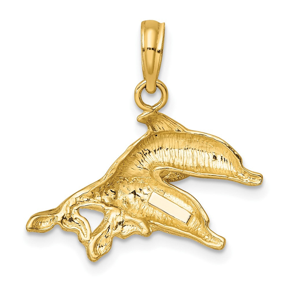 2-D Polished Textured Two Dolphins Charm - WBC