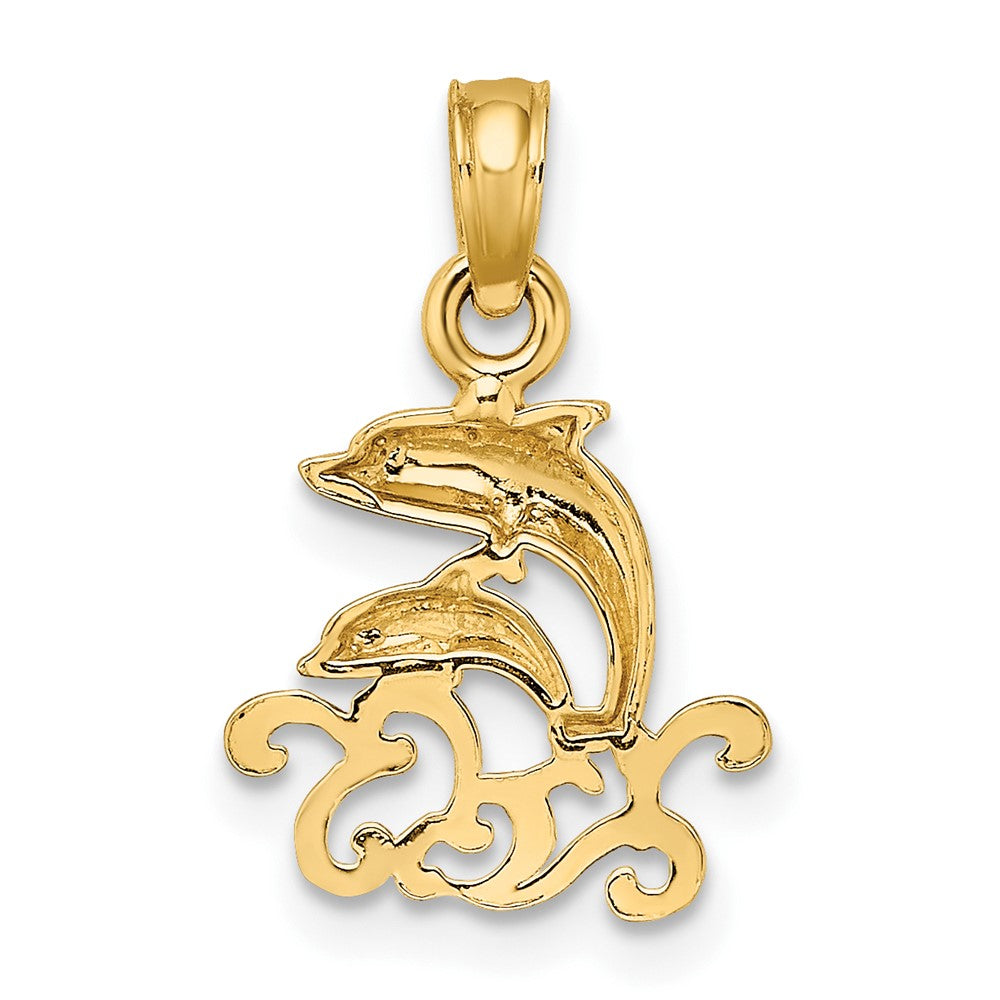 Textured Mini Double Dolphins and Waves Charm - WBC