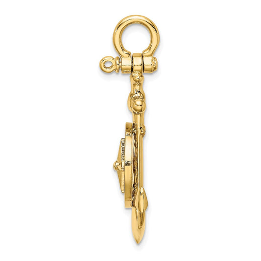 10K Gold Large 3-D Anchor with Nautical Compass & Shackle Bail Pendant, 23.1mm