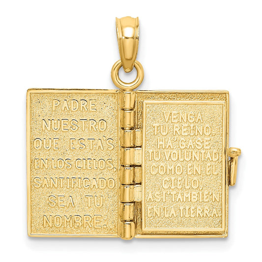 10K Gold Benedicta 3-D Moveable Pages Santa Biblia Bible Opens with Lords Prayer in Spanish Inside Pendant