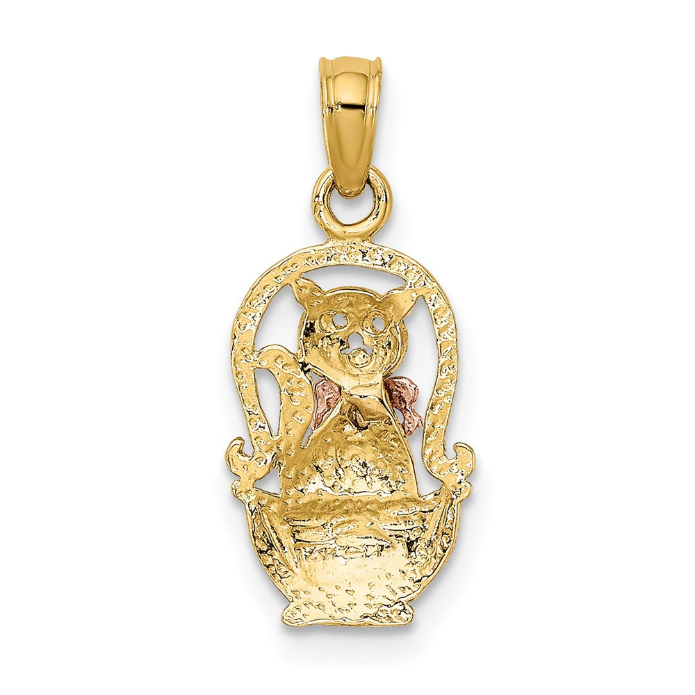 Two-Tone Cat with Bow In Basket Charm - WBC