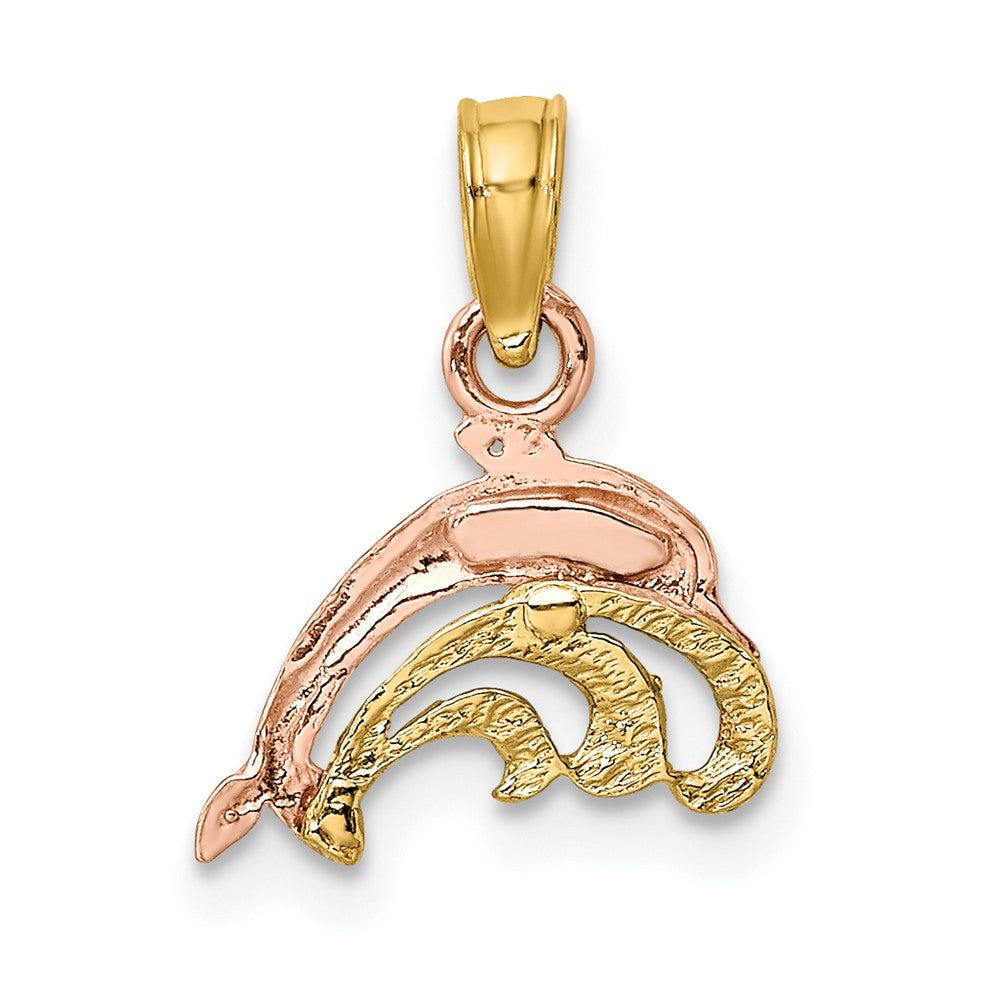 Two-Tone with Rhodium Mini Dolphin and Wave Charm - WBC