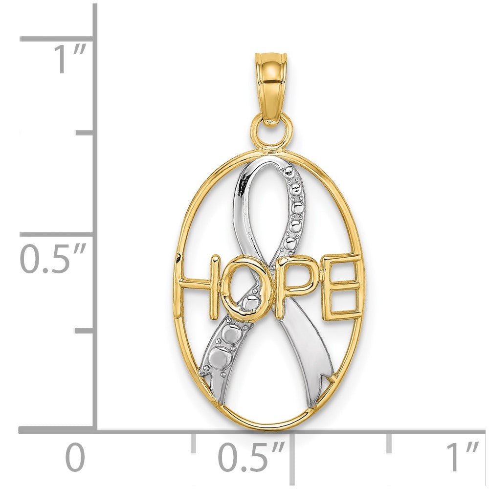 and Rhodium HOPE Awareness Ribbon in Oval Pendant - WBC