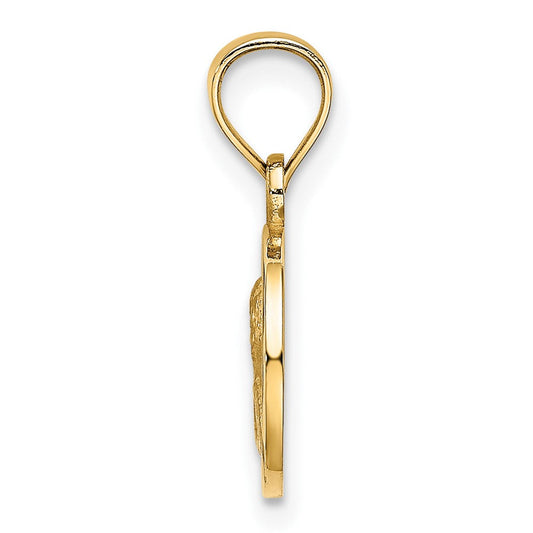 10K Gold Textured Round Angel Coin Charm, 10.35mm