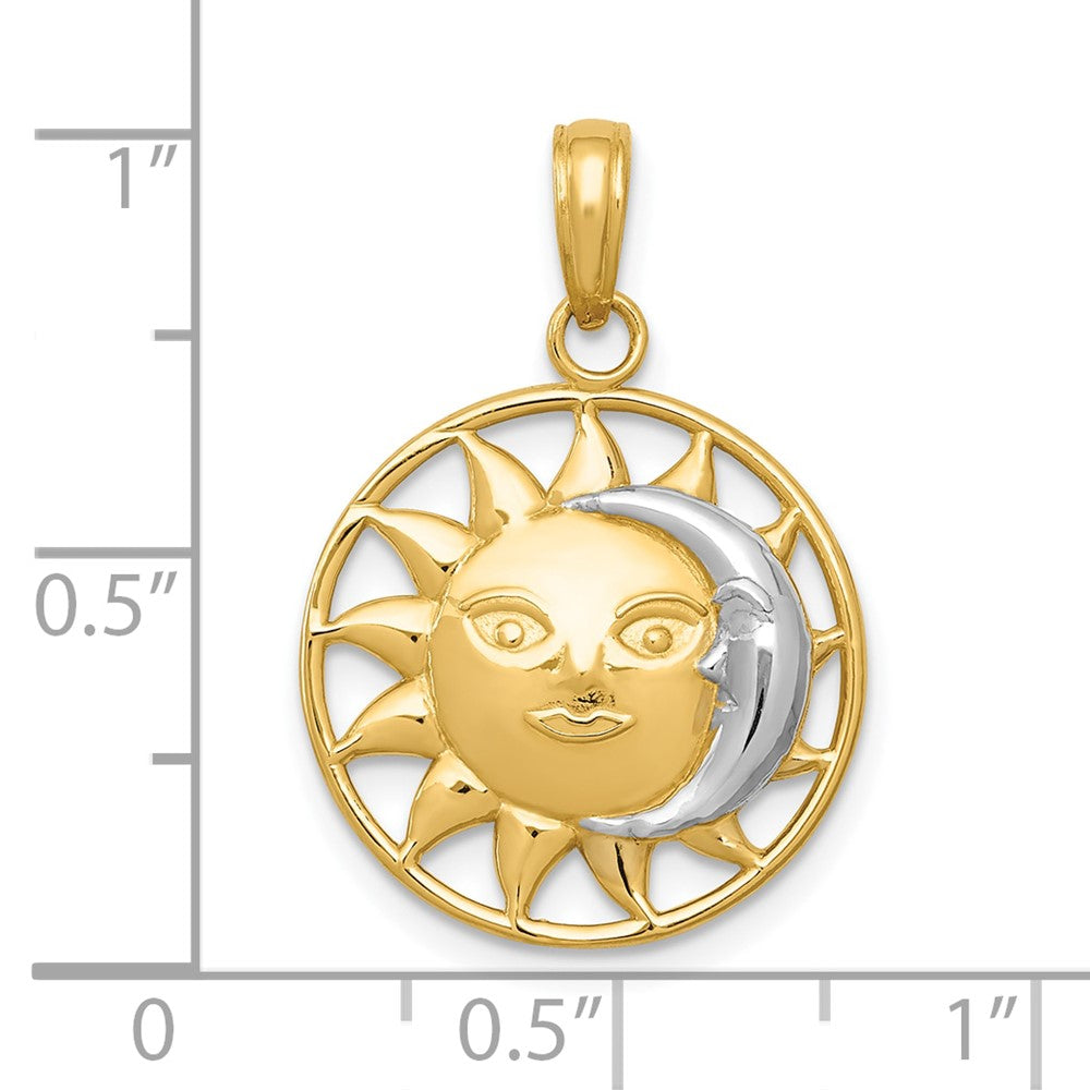10K Gold Sunbeam Sun & Moon Pendant, Rhodium-Plated, 17mm