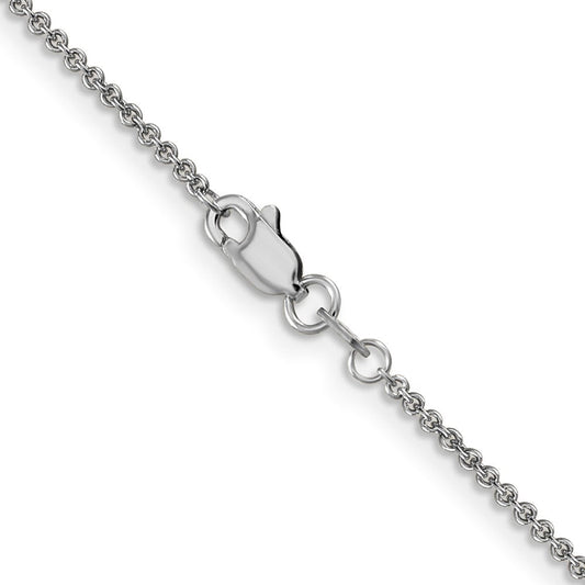 10K Solid White Gold Round Open Link Cable Chain, 1.4mm, Lobster Clasp