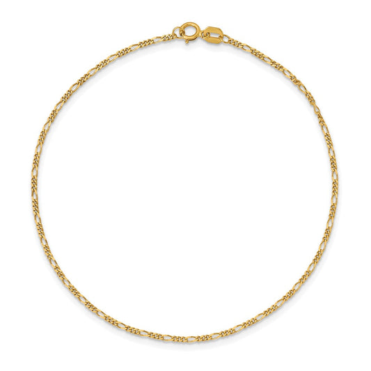 10K Solid Gold Flat Figaro Chain Anklet, 1.25mm, Spring Ring Clasp