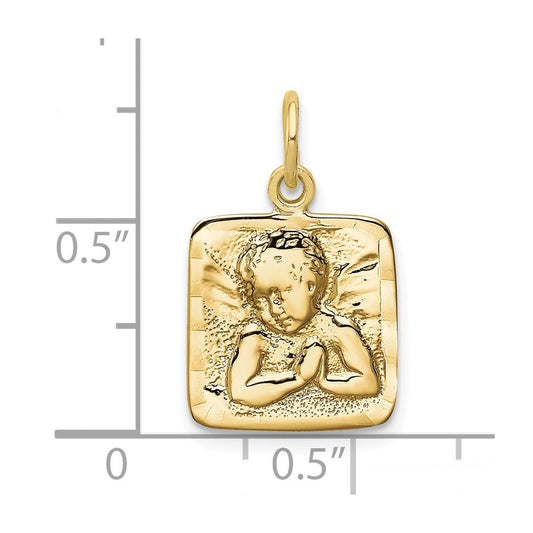 10K Gold Satin Diamond-cut Square Angel Archangel Charm, 13mm
