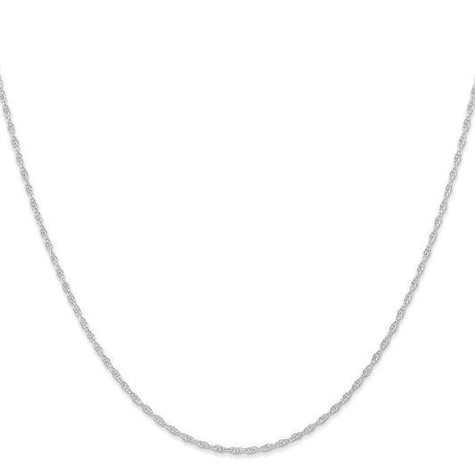 14K Solid White Gold Cable Rope with Spring Ring Clasp Chain, 1.15mm