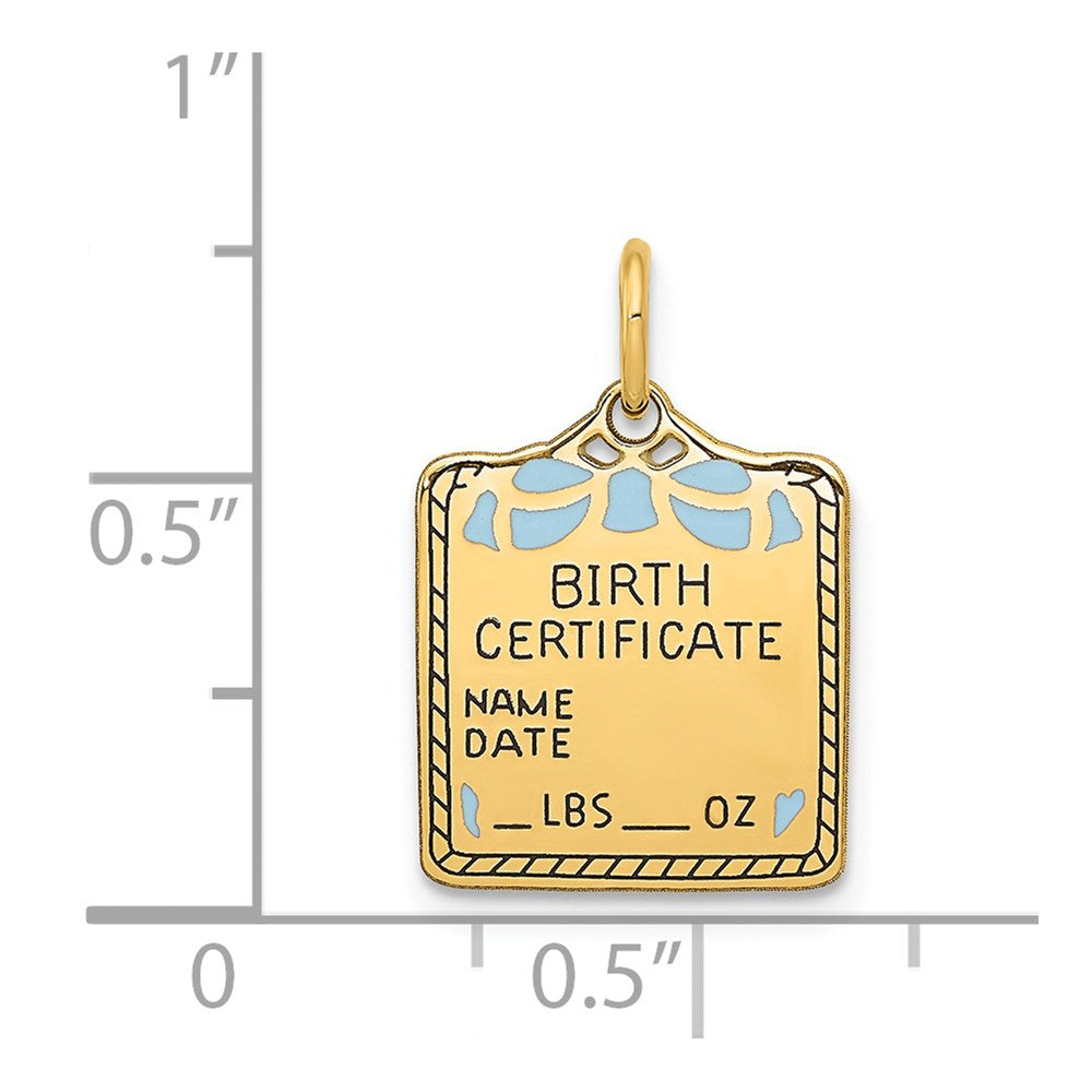 Enameled Blue Engravable BIRTH CERTIFICATE Charm - WBC