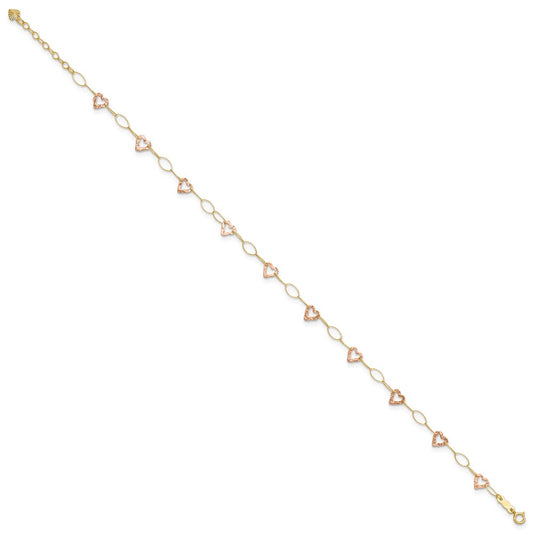 Two-tone Hammered Open Hearts and Oval Link Plus Extender - Total Anklet - WBC