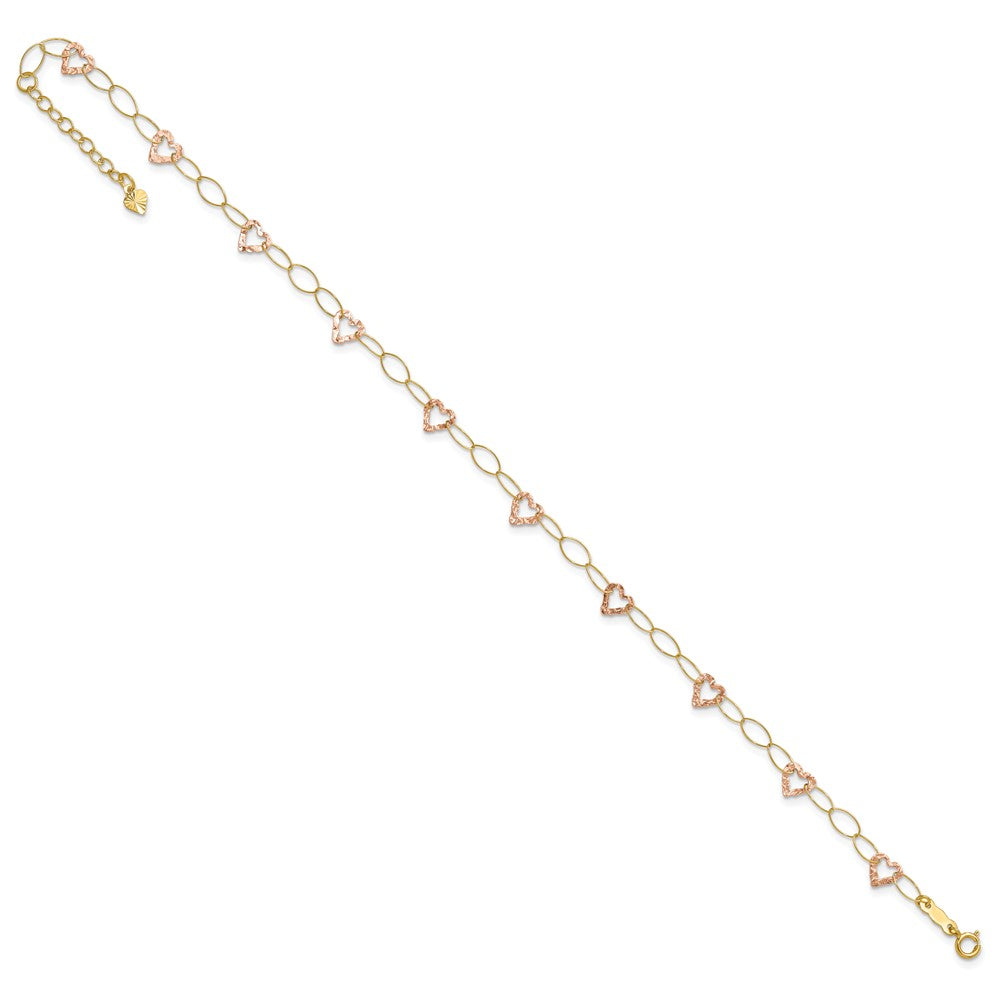 Two-tone Hammered Open Hearts and Oval Link Plus Extender - Total Anklet - WBC