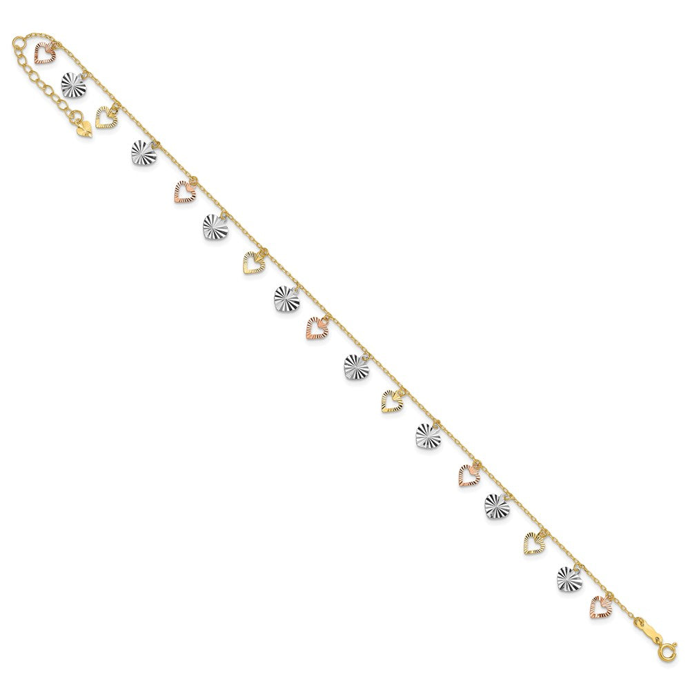 Tri-Color Dangle Hearts Plus Extender - Total Anklet - WBC