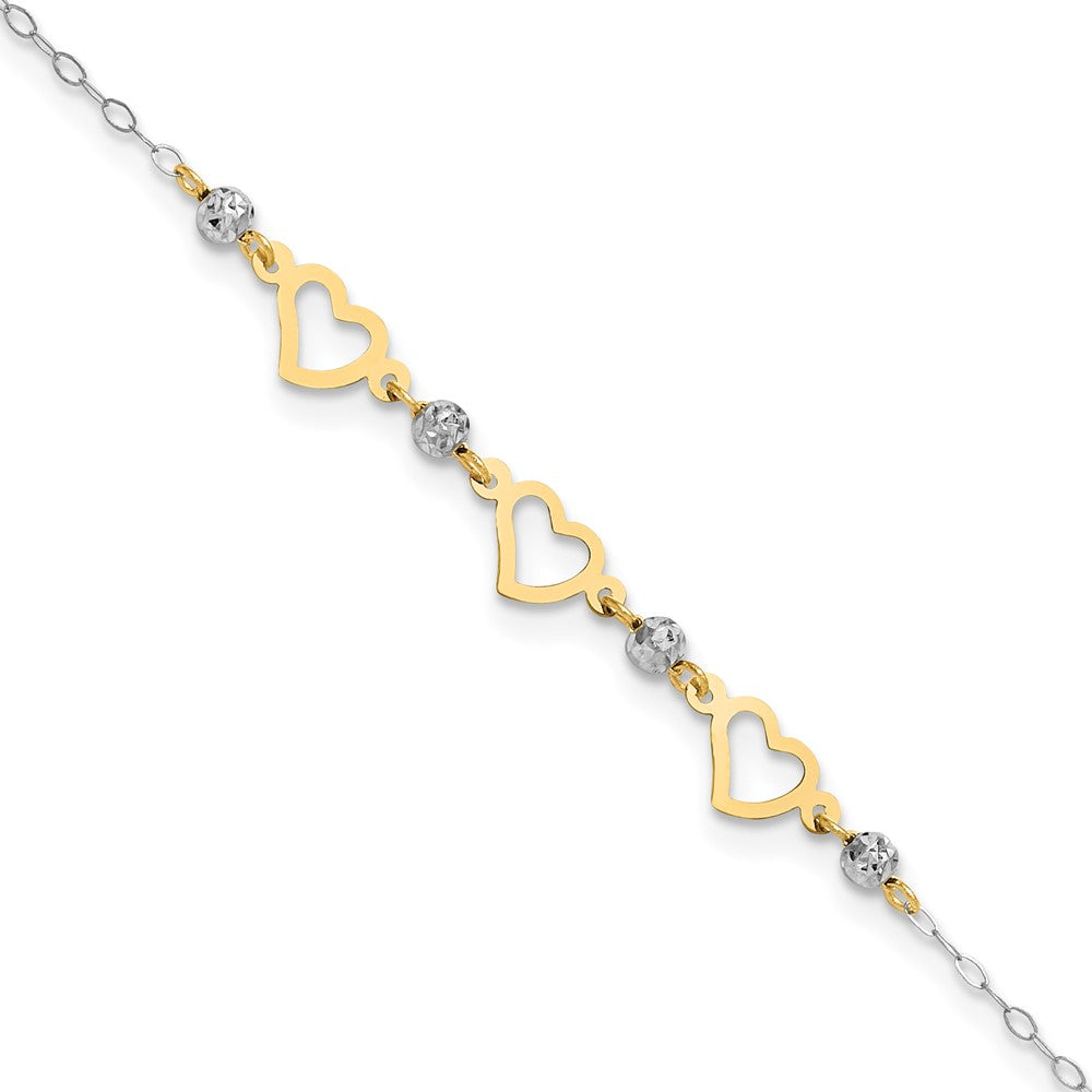 Two-tone Three Hearts and Diamond-cut Beads Plus Extender - Total Anklet - WBC