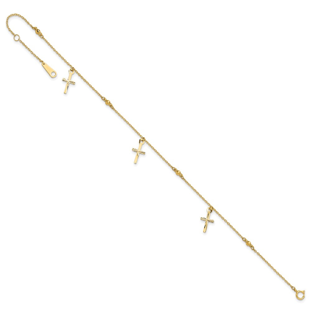 Diamond-cut 3 Cross Dangles and Beads Plus Extender - Total Anklet - WBC