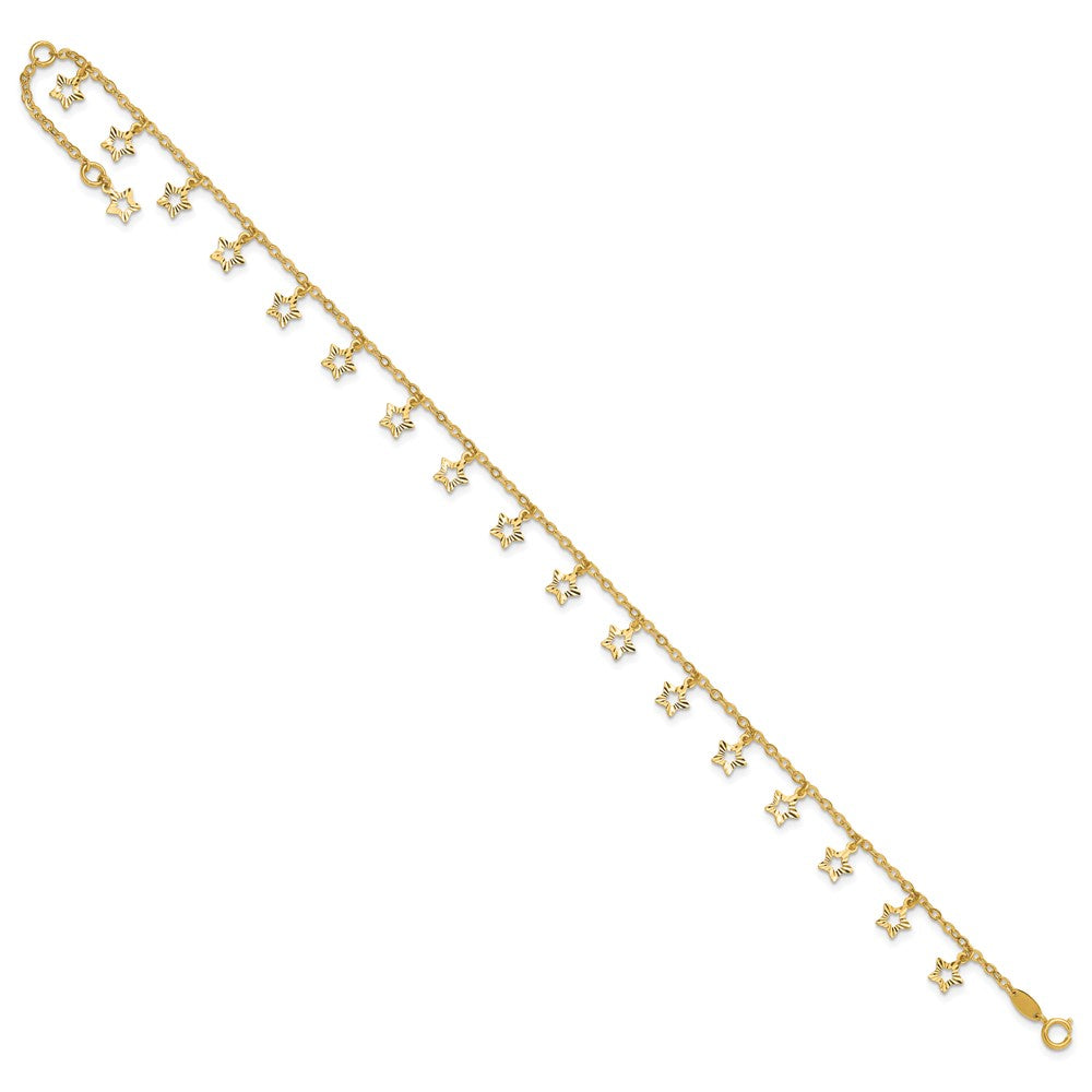 Polished and Textured Dangle Stars Plus Star Dangle Extender - Total Anklet - WBC