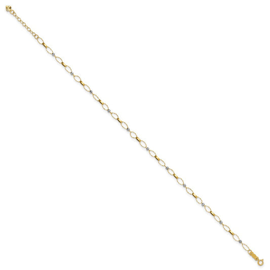14K Two-Tone Gold Twisted Links & Mirror Beads Anklet, 3.4mm