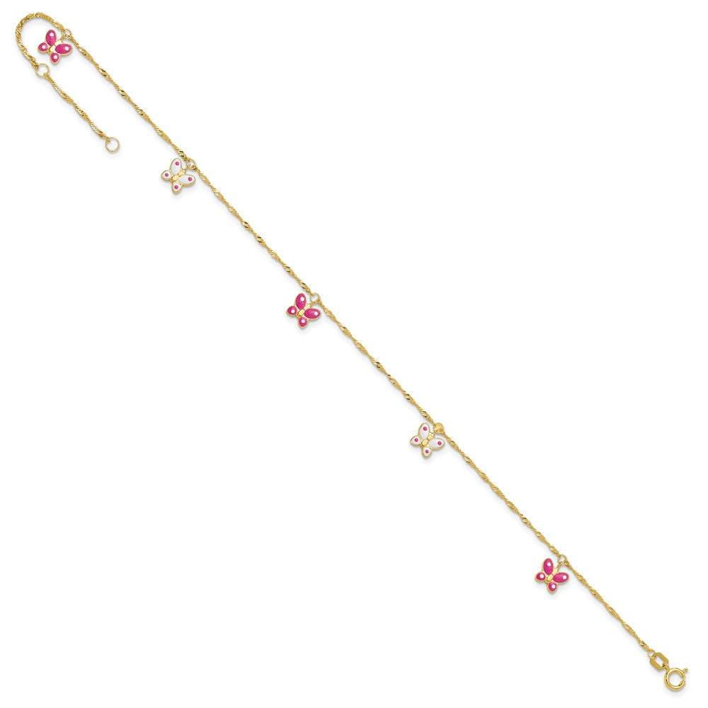Pink and Enameled Butterfly Dangles Plus Extender - Total Anklet - WBC