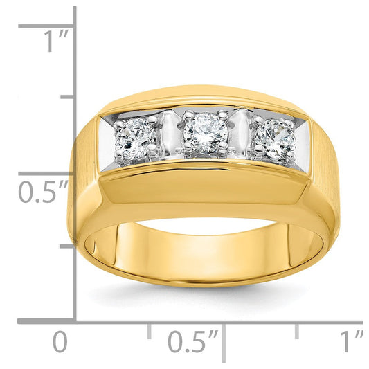 IB Goodman Men's 14K Two-Tone Gold Polished & Satin 3-Stone 1/2 ct AA Diamond Ring