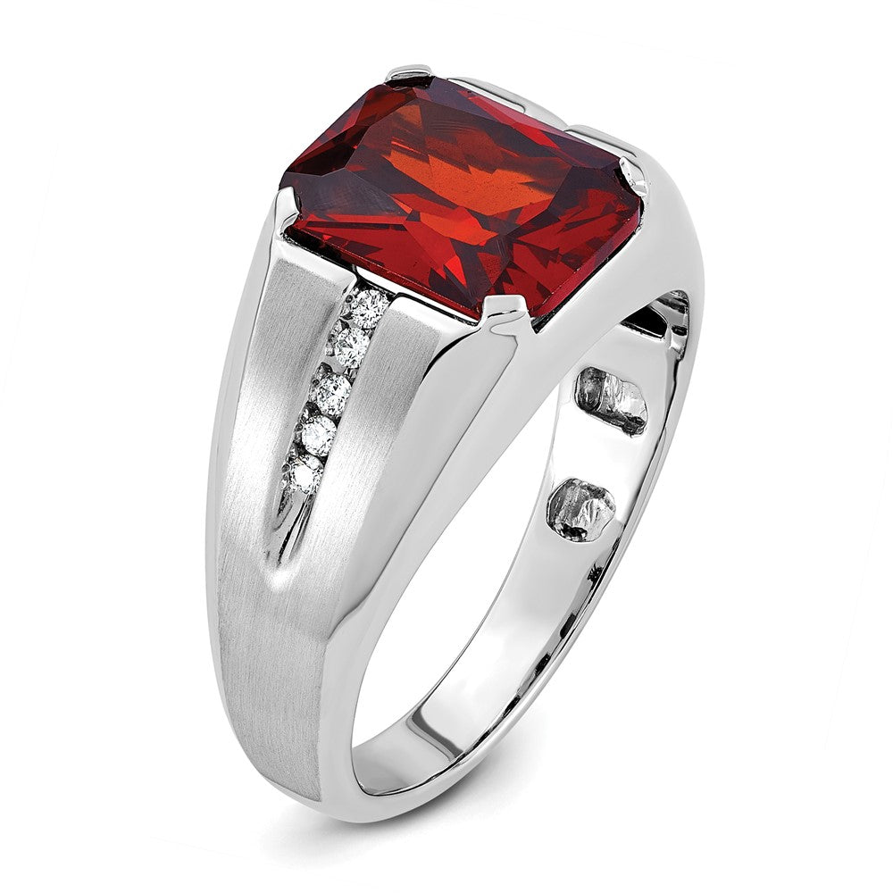 IB Goodman Mens Barrel Lab Created Garnet and 1/10 carat Diamond Complete Ring - WBC