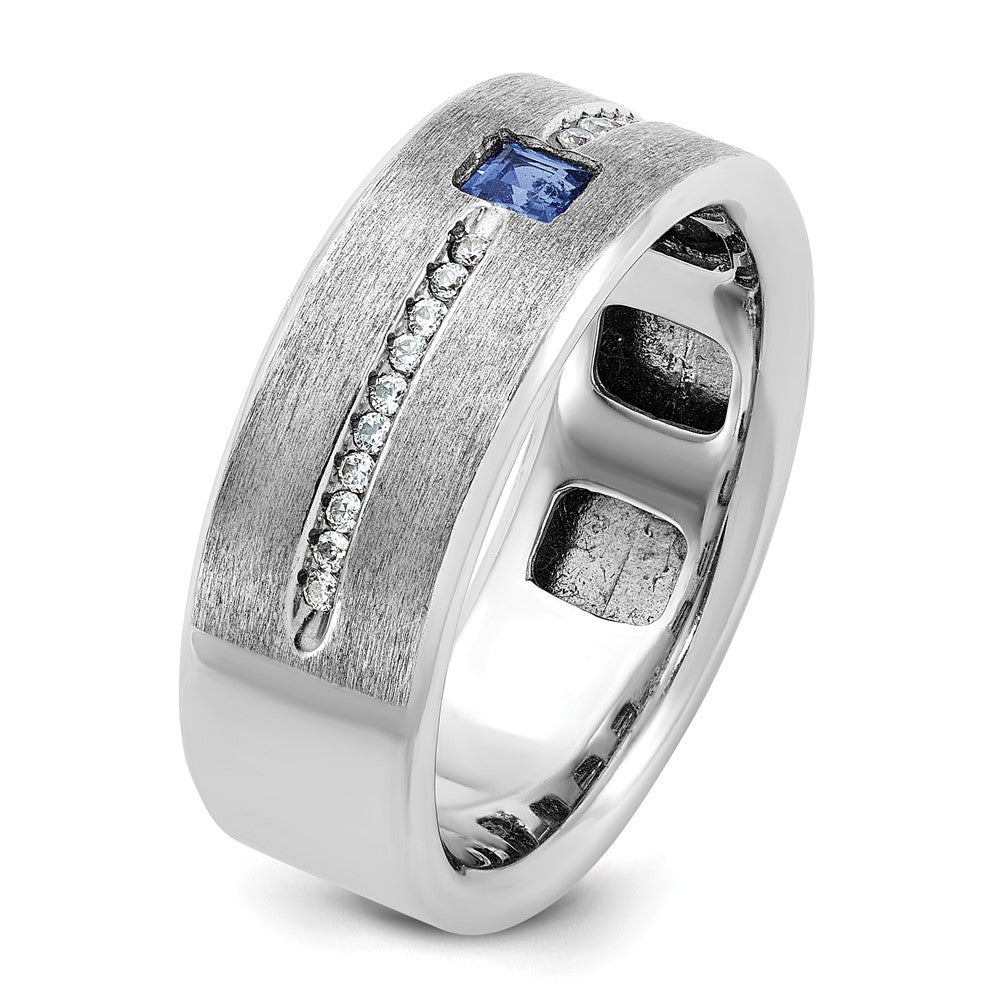 IB Goodman Mens Satin Lab Created Sapphire and 1/8 carat Diamond Complete Ring - WBC