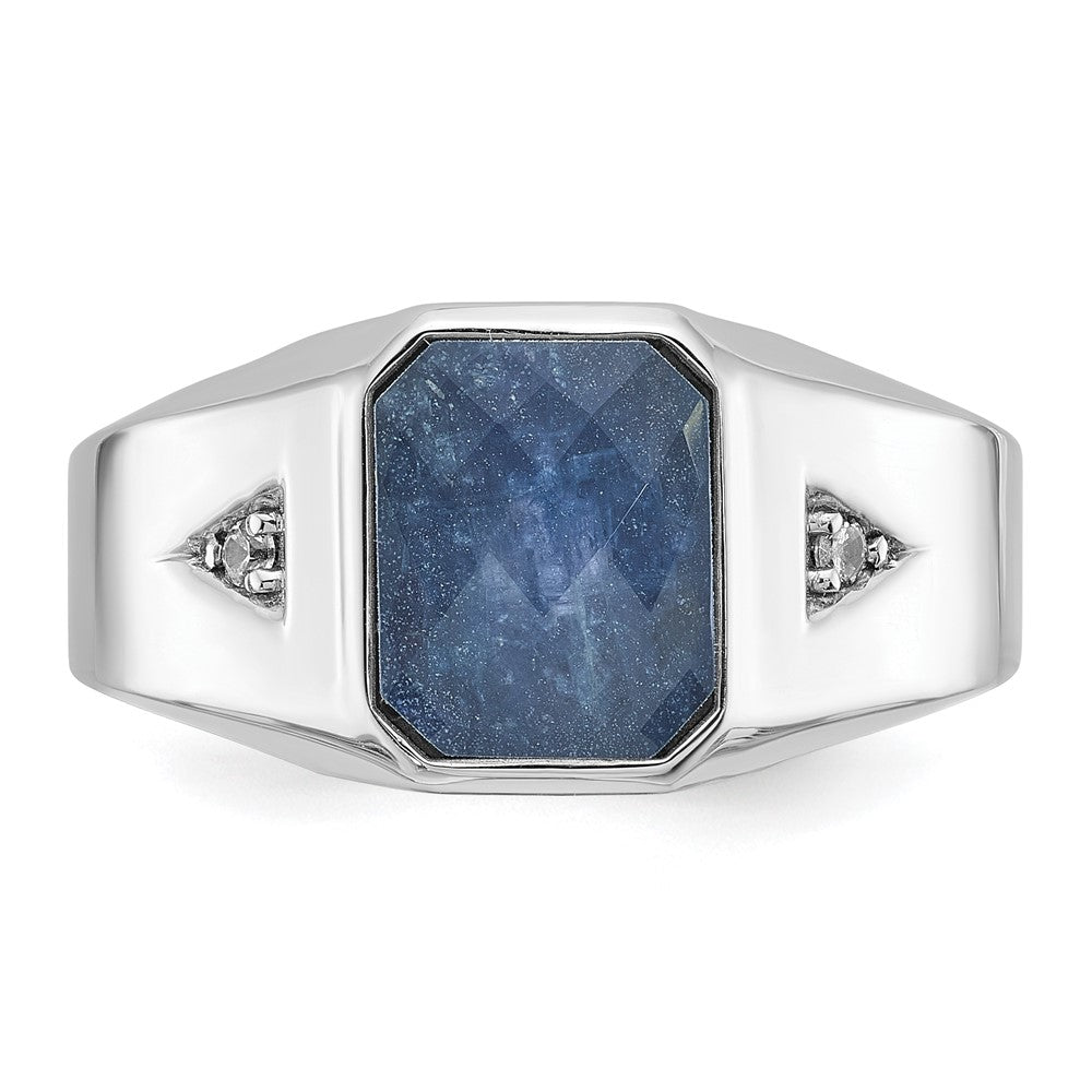 IB Goodman Men's 14K White Gold Octagon Sapphire Doublet Stone & 1/20 ct Diamond Ring