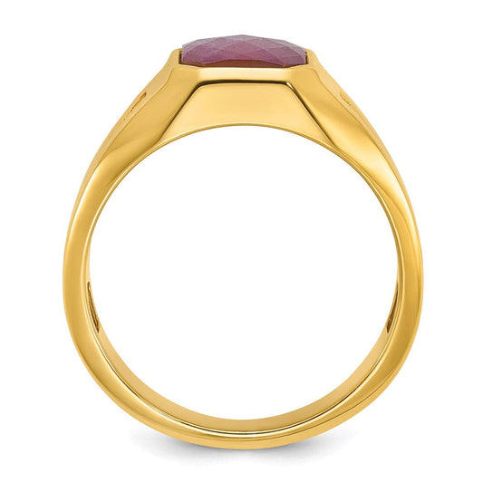 IB Goodman Men's 14K Gold Octagon Ruby Doublet Stone & 1/20 ct Diamond Ring