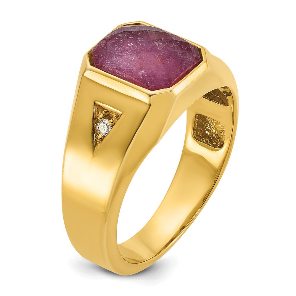 IB Goodman Mens Octagon Ruby Doublet Stone and 1/20 carat Diamond Complete Ring - WBC