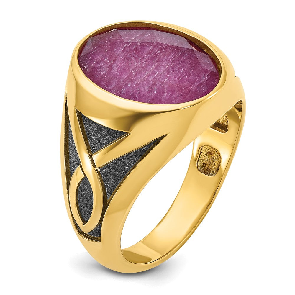 IB Goodman with Black Rhodium Mens Oval Ruby Doublet Stone Complete Ring - WBC